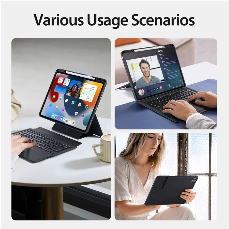 DUX DUCIS for iPad Pro 12.9 (2022)  /  (2021)  /  (2020) Detachable Bluetooth-compatible Keyboards Tablet Stand Leather Case with Touchpad