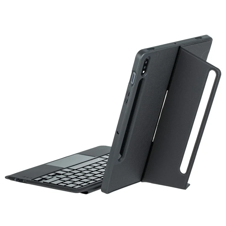 T870B-AS for Samsung Galaxy Tab S7 T870 T875  /  S8 X700 X706 2 in 1 Bluetooth-compatible Keyboard Tablet Stand Case with Pen Slot  /  Touchpad  /  Backlight
