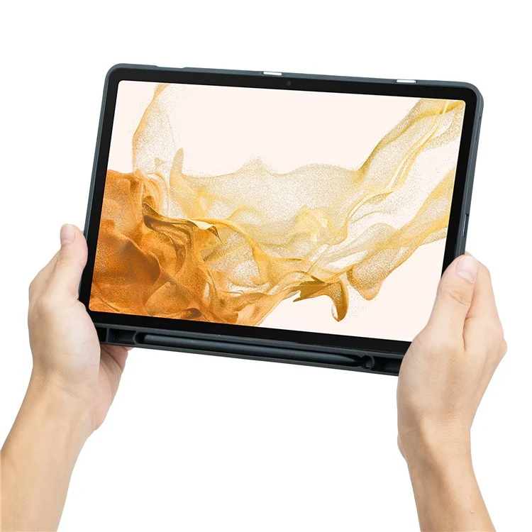 T870B-AS for Samsung Galaxy Tab S7 T870 T875  /  S8 X700 X706 2 in 1 Bluetooth-compatible Keyboard Tablet Stand Case with Pen Slot  /  Touchpad  /  Backlight