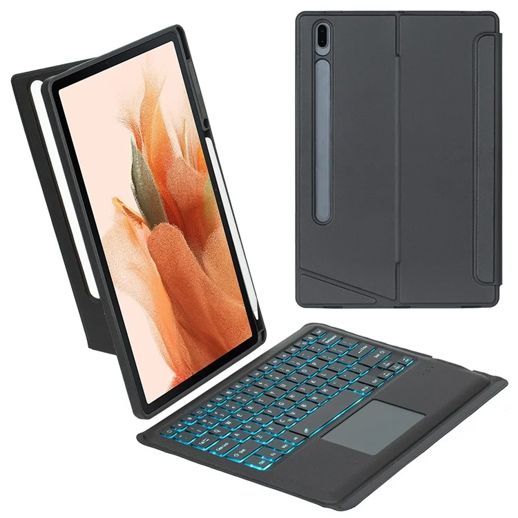 T970B-AS per Samsung Galaxy Tab S7+ T970 / S7 FE T730 / S8+ X800 Tastiera Bluetooth Staccabile Custodia Smart Tablet con Touchpad / Retroilluminazione