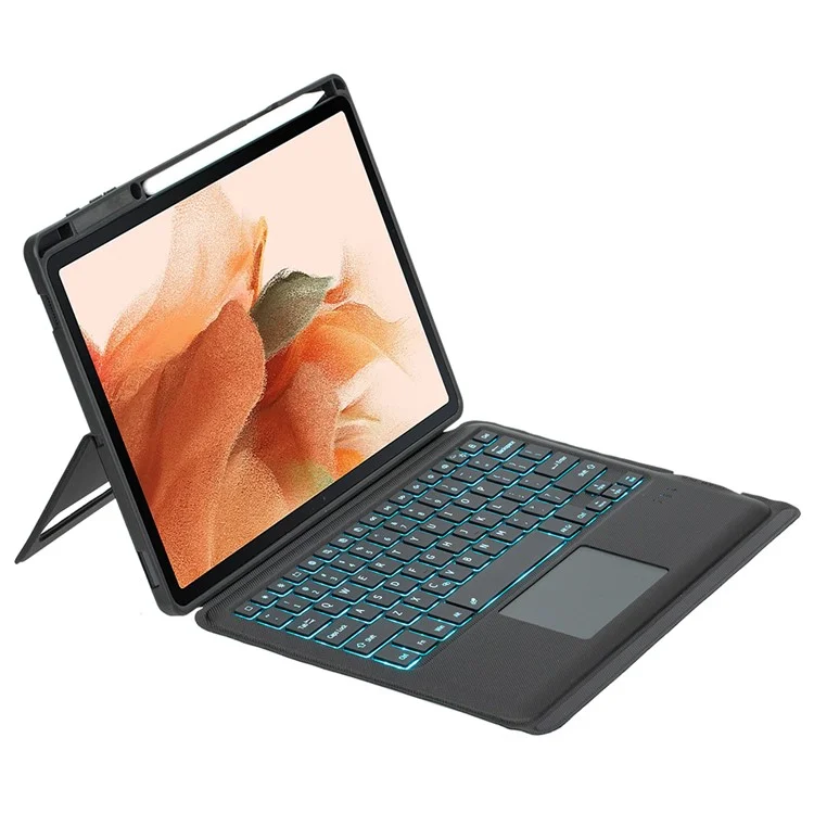T970B-AS per Samsung Galaxy Tab S7+ T970 / S7 FE T730 / S8+ X800 Tastiera Bluetooth Staccabile Custodia Smart Tablet con Touchpad / Retroilluminazione