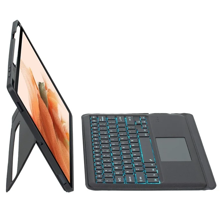 T970B-AS per Samsung Galaxy Tab S7+ T970 / S7 FE T730 / S8+ X800 Tastiera Bluetooth Staccabile Custodia Smart Tablet con Touchpad / Retroilluminazione