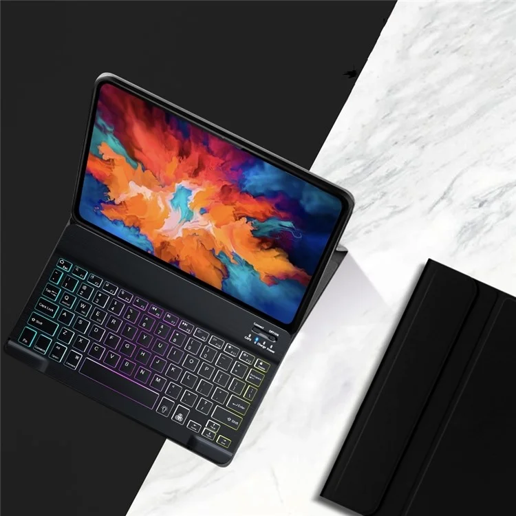 For Lenovo Tab P11 TB-J606F / L 2 in 1 Bluetooth-compatible Keyboard Tablet Leather Case Stand with Backlight - Black