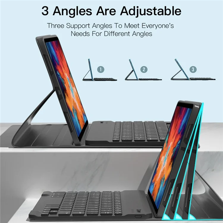 For Lenovo Tab P11 TB-J606F / L 2 in 1 Bluetooth-compatible Keyboard Tablet Leather Case Stand with Backlight - Black