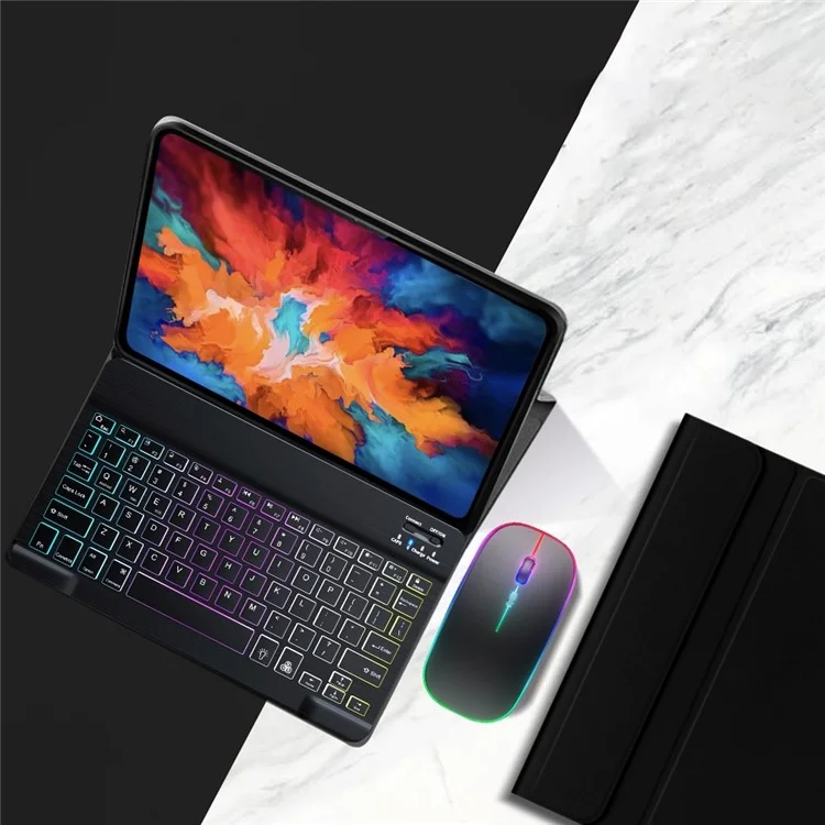 For Lenovo Tab P11 Plus TB-J616F / TB-J607L Bluetooth-compatible Keyboard Backlight Leather Tablet Case with Wireless Mouse - Black