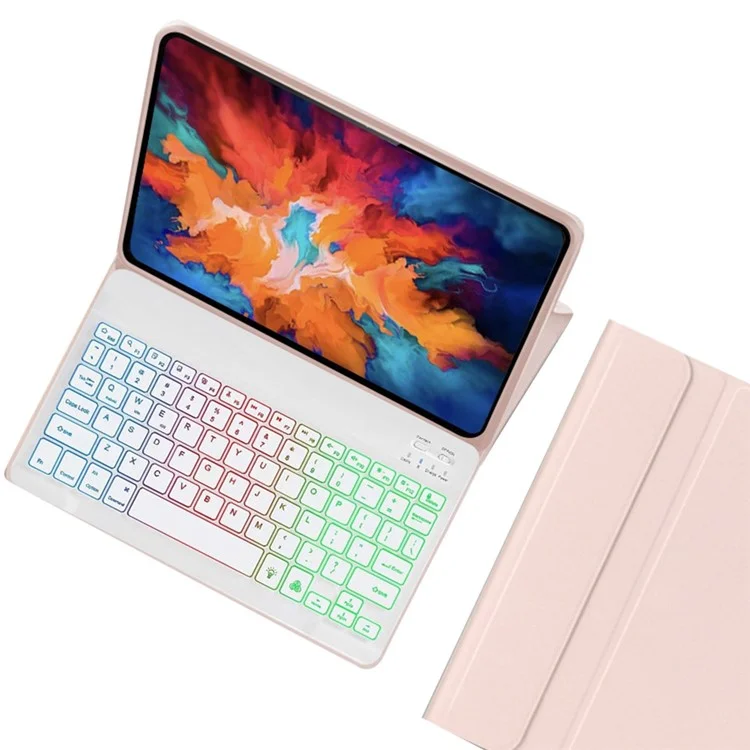 Detachable Bluetooth-compatible Keyboard For Lenovo Tab P11 Plus TB-J616F / TB-J607L Smart Tablet Case Stand with Backlight - Pink