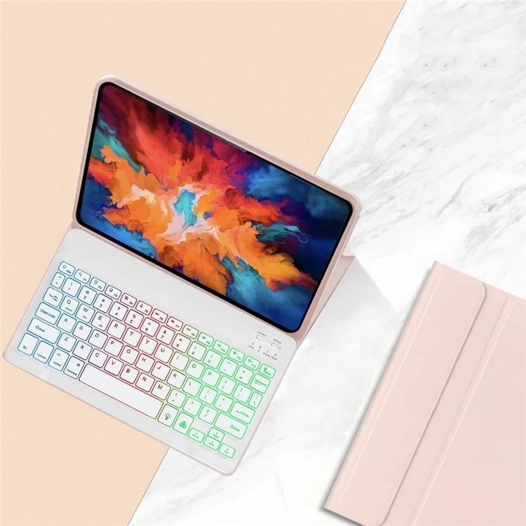 Detachable Bluetooth-compatible Keyboard For Lenovo Tab P11 Plus TB-J616F / TB-J607L Smart Tablet Case Stand with Backlight - Pink