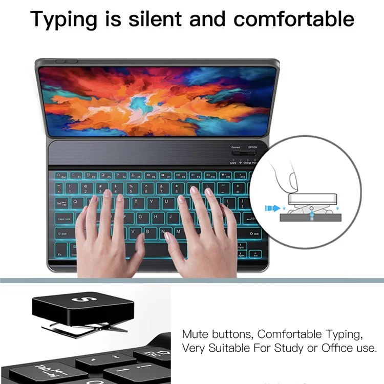 Detachable Bluetooth-compatible Keyboard For Lenovo Tab P11 Plus TB-J616F / TB-J607L Smart Tablet Case Stand with Backlight - Pink