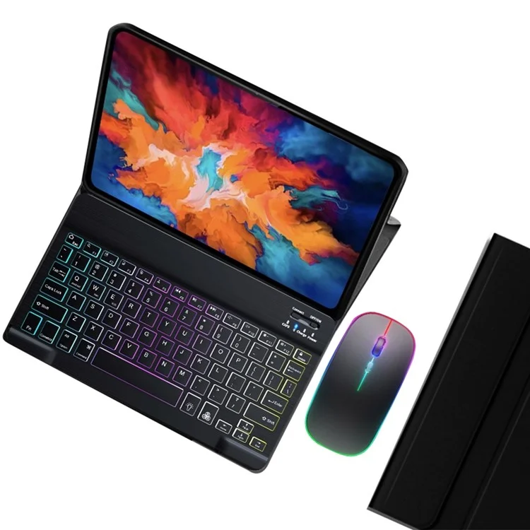 For Lenovo Tab P11 TB-J606F / L Backlight 2 in 1 Bluetooth-compatible Keyboard Tablet Case Stand with Mouse - Black