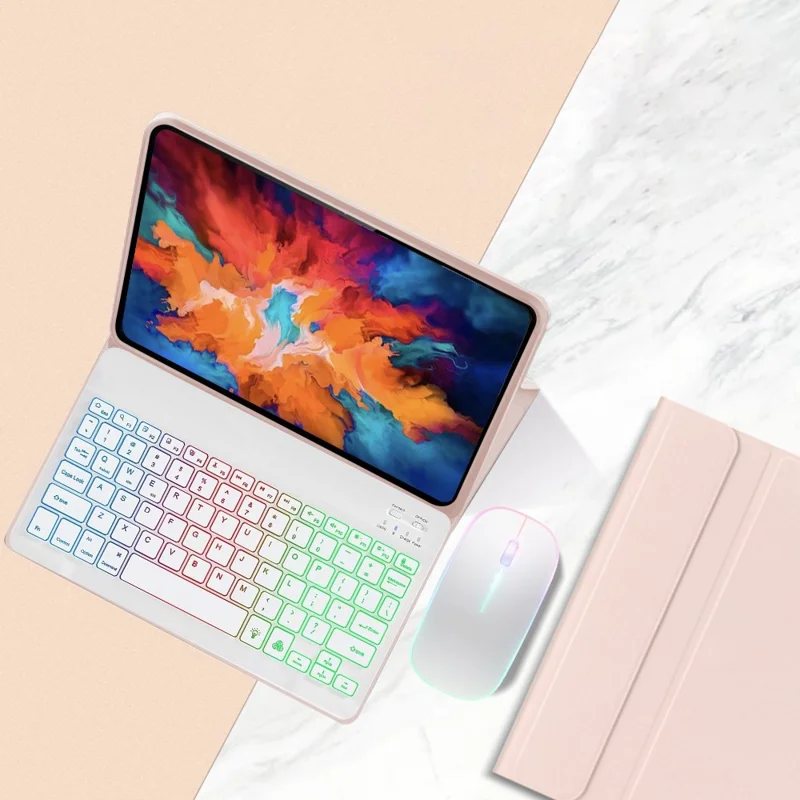 Cover per Tablet 2 in 1 con Tastiera Bluetooth Staccabile e Retroilluminata per Lenovo Tab P11 TB-J606F / L con Mouse - Rosa