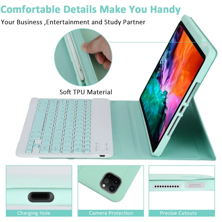 SK-3016 Per iPad Pro 11 (2020) / (2021) / (2022) / (2018) / Air 11 (2024) / Air (2020) / Air (2022) Bluetooth Tastiera Custodia Tablet - Verde