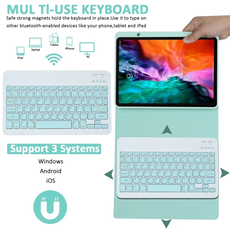SK-3016 Per iPad Pro 11 (2020) / (2021) / (2022) / (2018) / Air 11 (2024) / Air (2020) / Air (2022) Bluetooth Tastiera Custodia Tablet - Verde