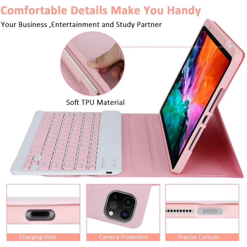 SK-3016 For iPad Air 11 (2025) / (2024) / Pro 11 (2020) / (2021) / (2022) / (2018)// Air (2020) (2022) Bluetooth-Compatible Keyboard Case - Pink