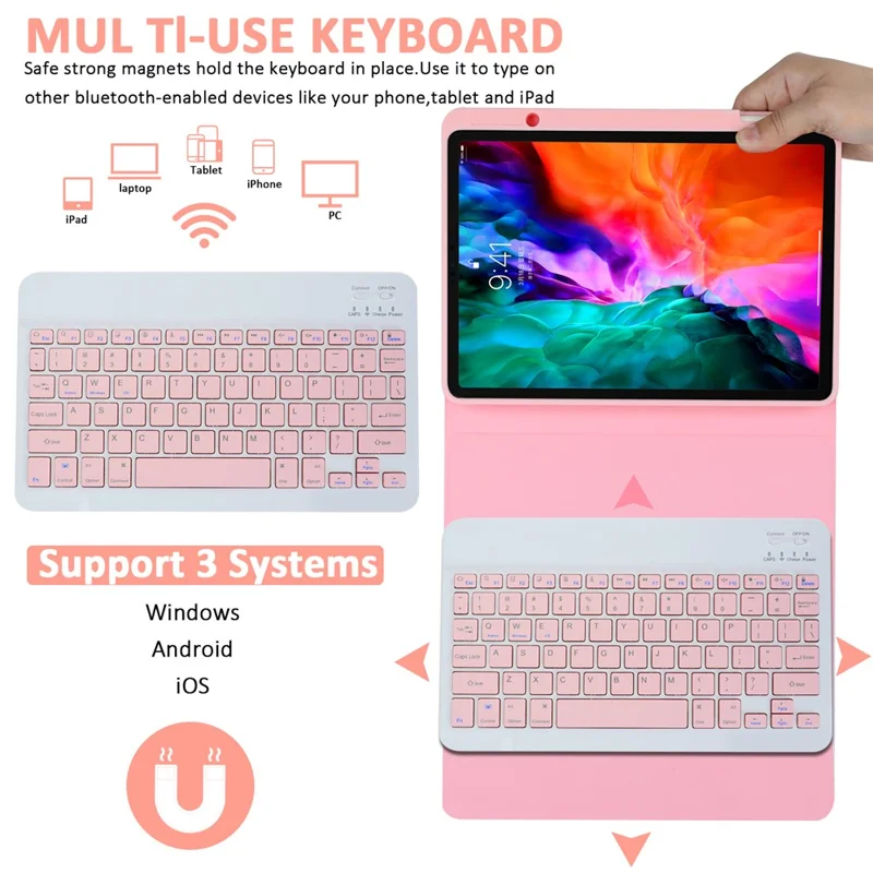 SK-3016 For iPad Air 11 (2025) / (2024) / Pro 11 (2020) / (2021) / (2022) / (2018)// Air (2020) (2022) Bluetooth-Compatible Keyboard Case - Pink