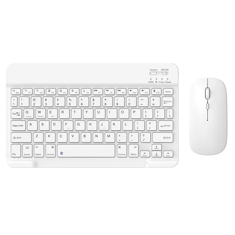 030 Combo de Teclado Inalámbrico y Mouse de Mouse de 10 Pulgadas de Teclado de Mouse Recargable de 10 Pulgadas Para Mac / iOS / Windows / Androide - Blanco