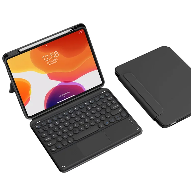 FT-3011 Para iPad Air 11 (2024) / Air (2020) / Air (2022) / iPad Pro 11 (2018) / (2020) / (2021) / (2022) Capa de Couro Bluetooth Keyboard - Preto