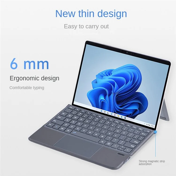 FT-2087A Slim Wireless Keyboard for Microsoft Surface Go / Go 3 / Go 2 10.5 inch Touchpad Bluetooth-compatible Keyboard without Backlit