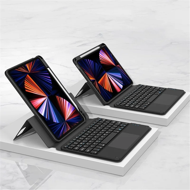 ft-5011 para ipad air (2020) /(2022) / ipad pro 11 (2018) /(2020) /(2021) /(2022) case de cuero + teclado desmontable magnético con panel táctil - negro