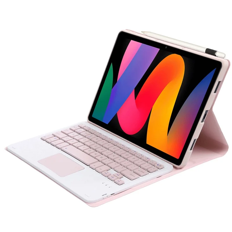 A0N9-A For Xiaomi Redmi Pad SE Touchpad Bluetooth-compatible Keyboard with Leather Tablet Case - Pink