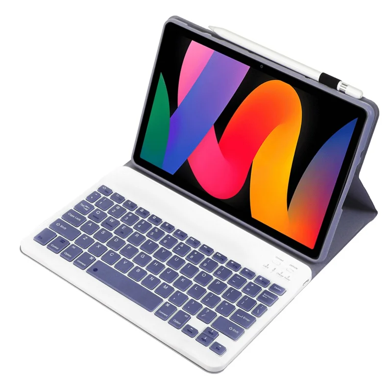A0N9 For Xiaomi Redmi Pad SE Leather Tablet Case with Bluetooth-compatible Keyboard - Purple