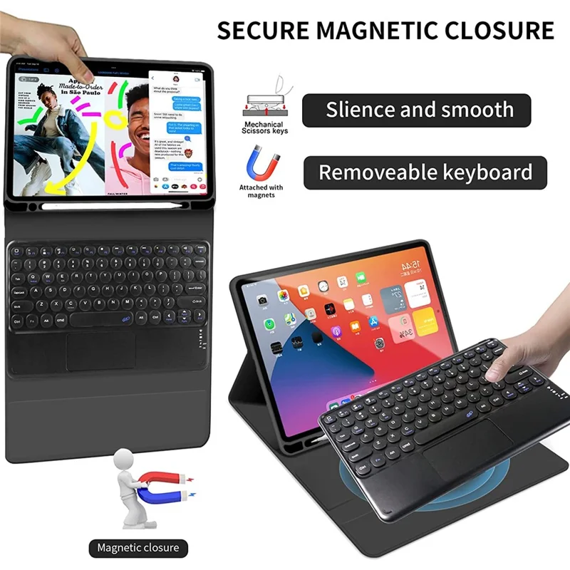 TP-1099 For iPad (2025) / 10.9 (2022) Detachable Bluetooth-Compatible Keyboard Case Pencil Slot Protective Tablet Case - Black