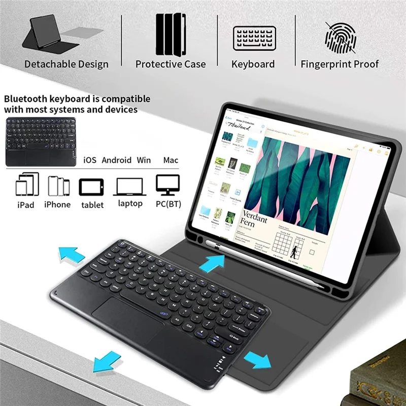 TP-1099 For iPad (2025) / 10.9 (2022) Detachable Bluetooth-Compatible Keyboard Case Pencil Slot Protective Tablet Case - Black