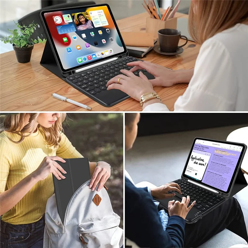 TP-1099 For iPad (2025) / 10.9 (2022) Detachable Bluetooth-Compatible Keyboard Case Pencil Slot Protective Tablet Case - Black