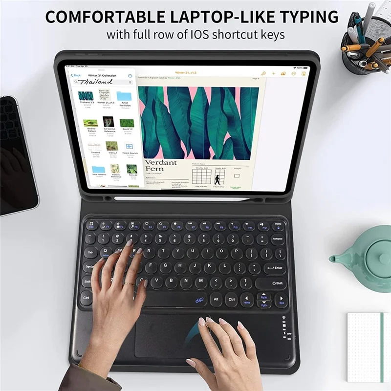 TP-1099 For iPad (2025) / 10.9 (2022) Detachable Bluetooth-Compatible Keyboard Case Pencil Slot Protective Tablet Case - Black