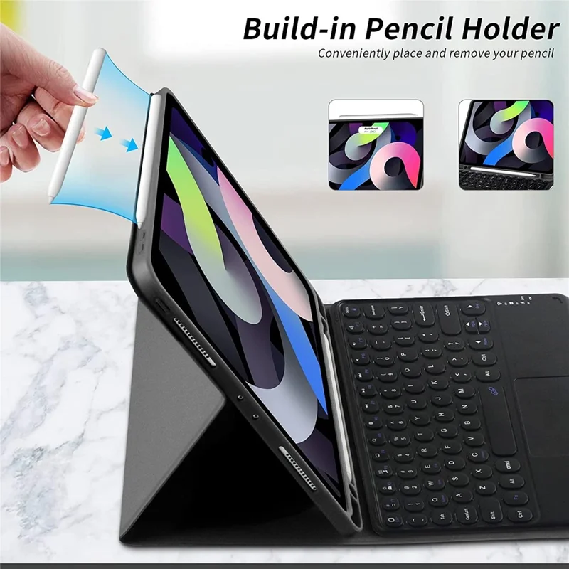 TP-1099 For iPad (2025) / 10.9 (2022) Detachable Bluetooth-Compatible Keyboard Case Pencil Slot Protective Tablet Case - Black
