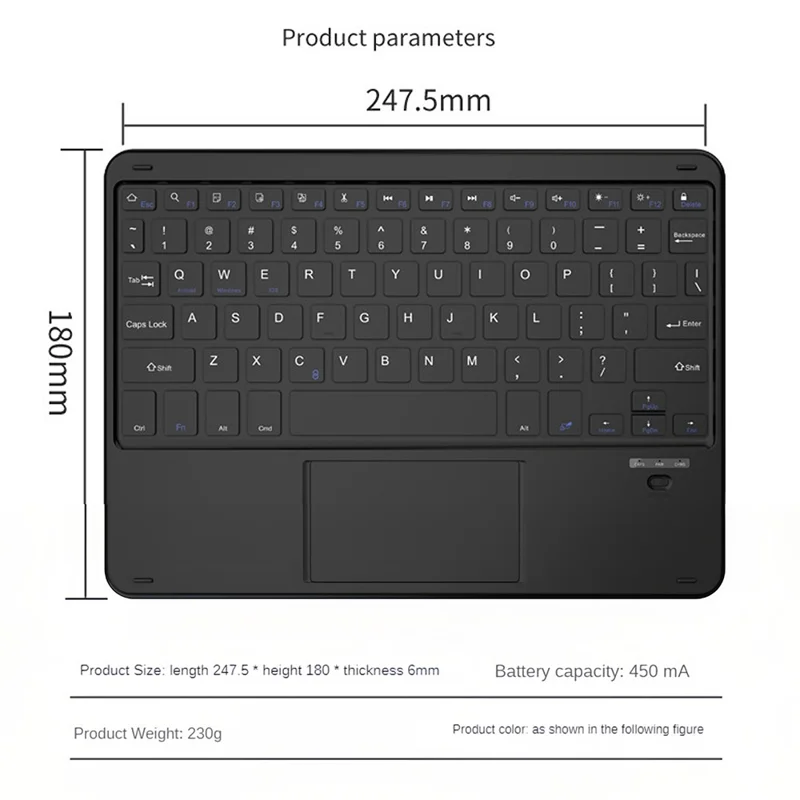 172 Trådlöst tangentbord med touchpad bärbar Bluetooth-tangentbord för iOS / Mac Android Windows - Svart