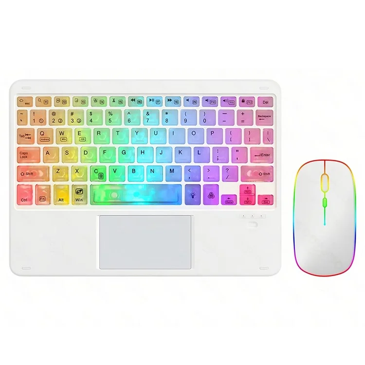 172 Wireless Keyboard and Mouse Combo RGB Backlit Bluetooth-compatible 5.1 Keyboard Mouse Set with Touchpad - White