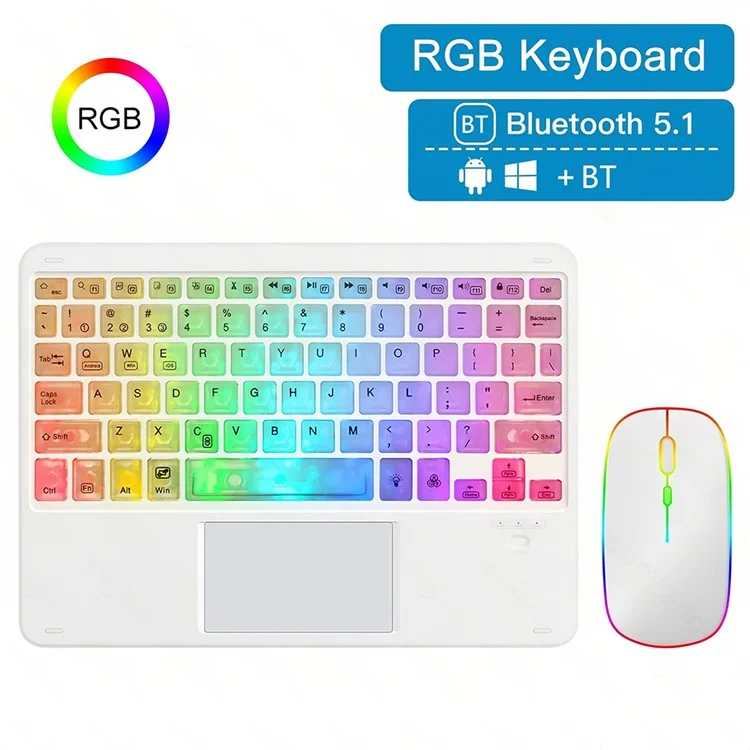 172 Wireless Keyboard and Mouse Combo RGB Backlit Bluetooth-compatible 5.1 Keyboard Mouse Set with Touchpad - White