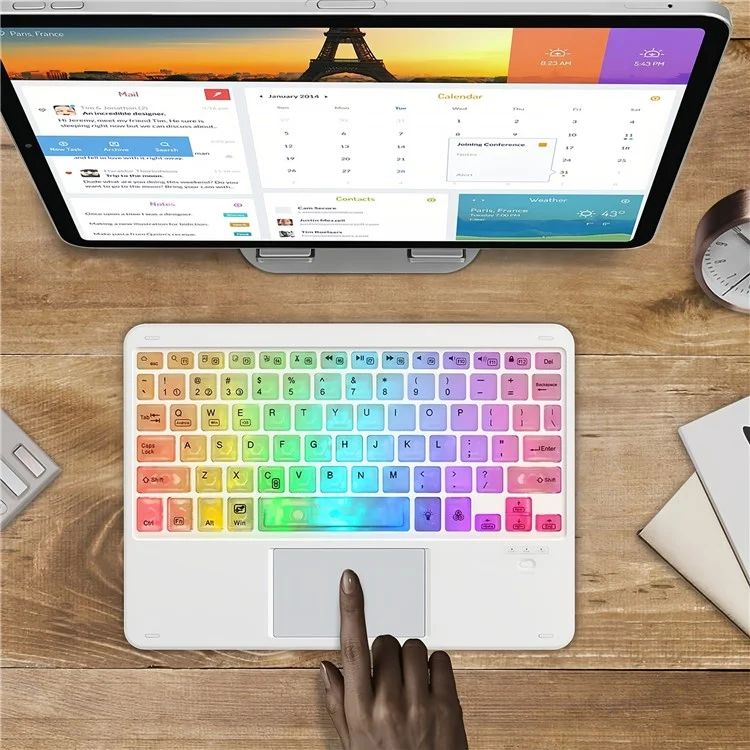 172 Wireless Keyboard and Mouse Combo RGB Backlit Bluetooth-compatible 5.1 Keyboard Mouse Set with Touchpad - White