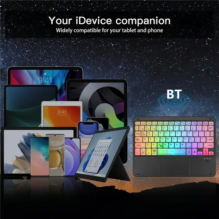 172 Wireless Keyboard and Mouse Combo RGB Backlit Bluetooth-compatible 5.1 Keyboard Mouse Set with Touchpad - White