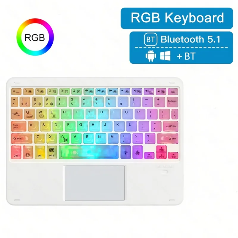 172 Wireless Touchpad Keyboard RGB Backlit Bluetooth-compatible 5.1 Rechargeable Keyboard - White