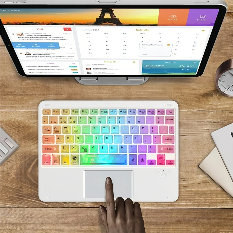 172 Wireless Touchpad Keyboard RGB Backlit Bluetooth-compatible 5.1 Rechargeable Keyboard - White