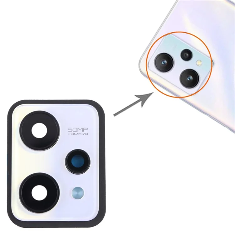 Pour Realme 9 5G OEM Couvercle du support de l'objectif de la caméra arrière avec pièce de rechange en verre (sans logo) - Blanc