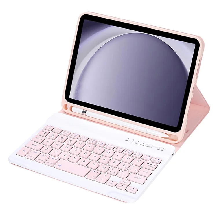 A221B für Samsung Galaxy Tab A9 X110 X115 Schutzlederetui + Bluetooth-Tastatur mit Stiftschlitz - Pink