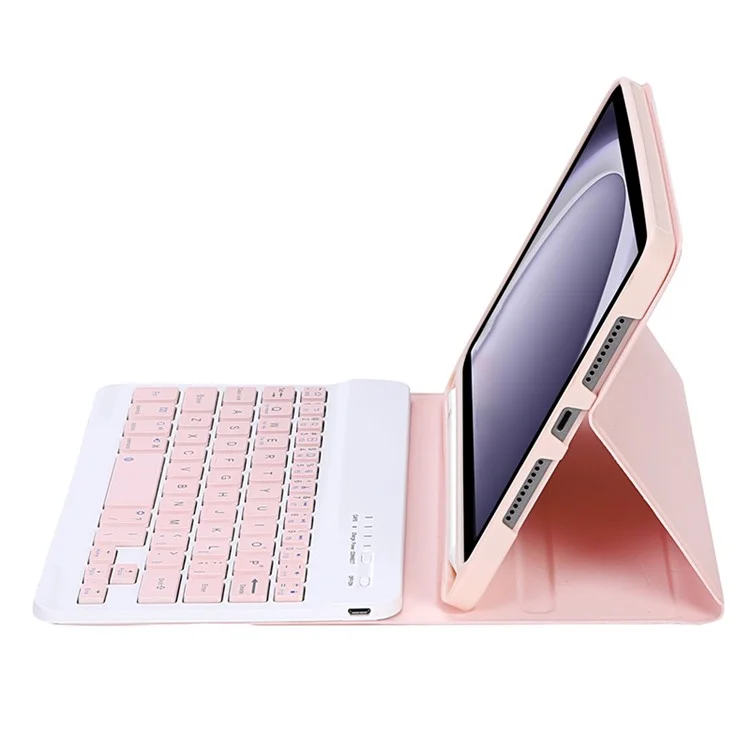A221B für Samsung Galaxy Tab A9 X110 X115 Schutzlederetui + Bluetooth-Tastatur mit Stiftschlitz - Pink