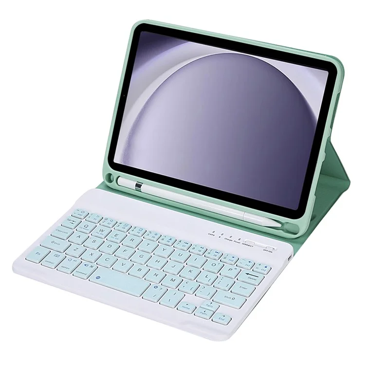 A221B Pour Samsung Galaxy Tab A9 X110 X115 Étui de protection en cuir + Clavier Bluetooth avec fente pour stylo - Vert clair