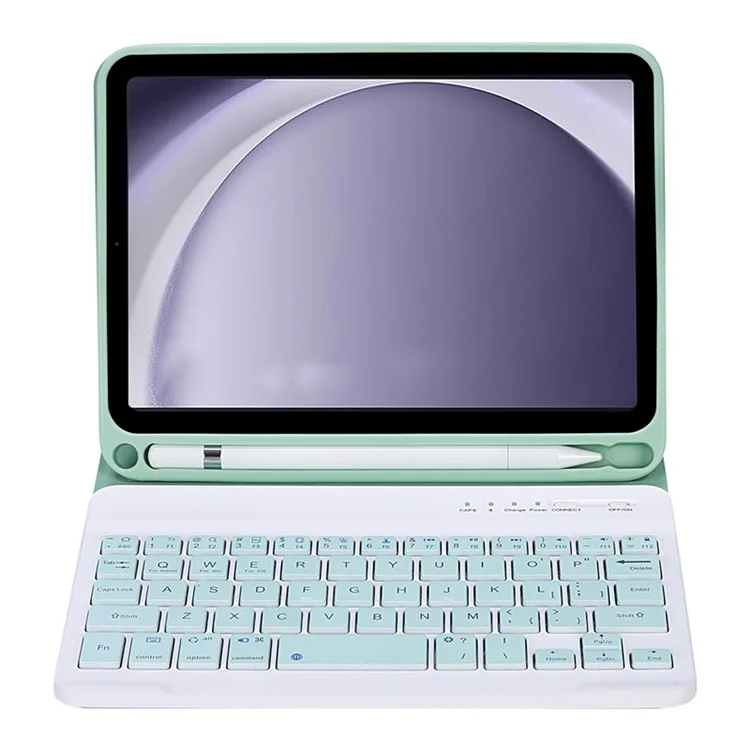 A221B Pour Samsung Galaxy Tab A9 X110 X115 Étui de protection en cuir + Clavier Bluetooth avec fente pour stylo - Vert clair