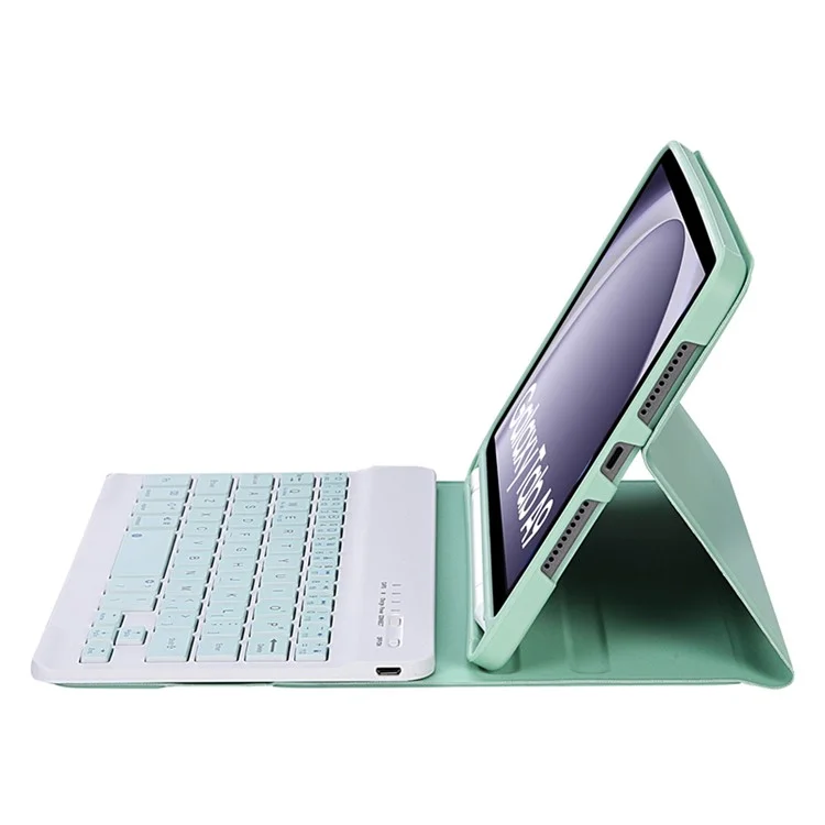 A221B Pour Samsung Galaxy Tab A9 X110 X115 Étui de protection en cuir + Clavier Bluetooth avec fente pour stylo - Vert clair