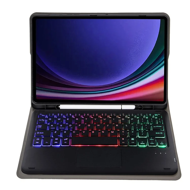 A09B-AS For Samsung Galaxy Tab A9+ X210 X215 X216 Leather Cover + Touchpad Bluetooth-compatible Keyboard with Backlight and Pen Slot - Black