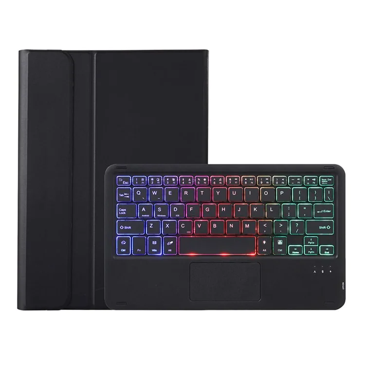 A09B-AS For Samsung Galaxy Tab A9+ X210 X215 X216 Leather Cover + Touchpad Bluetooth-compatible Keyboard with Backlight and Pen Slot - Black