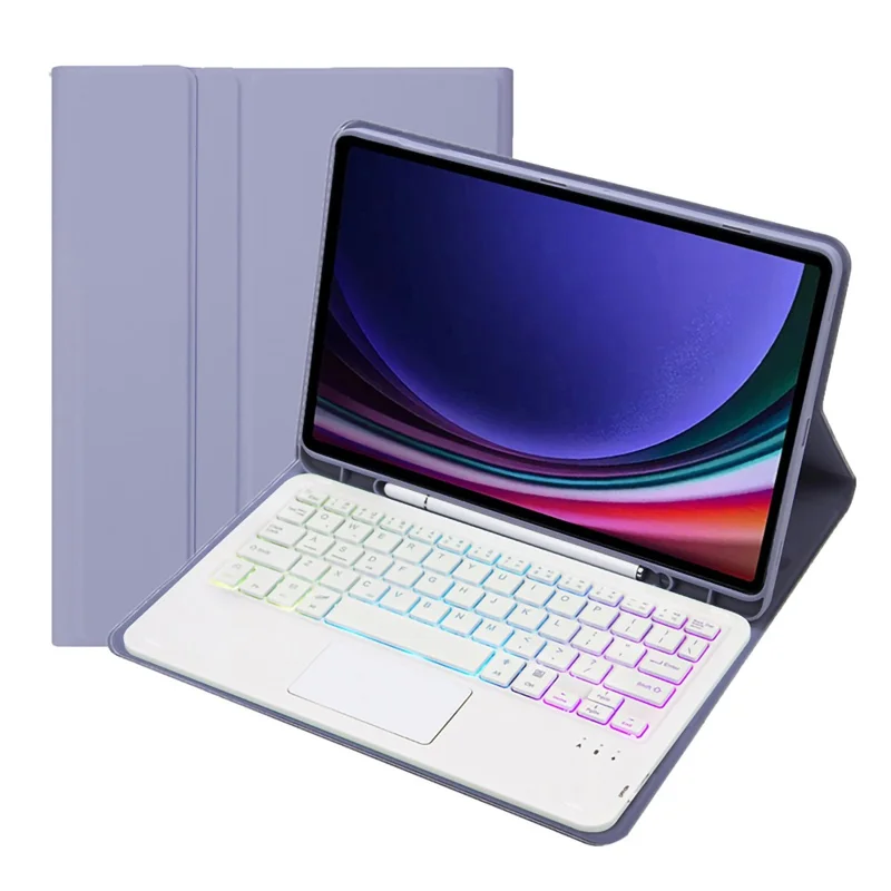 A09B-AS Für Samsung Galaxy Tab A9+ X210 X215 X216 Ledercover + Touchpad Bluetooth-Tastatur mit Hintergrundbeleuchtung und Stiftschlitz - Lila
