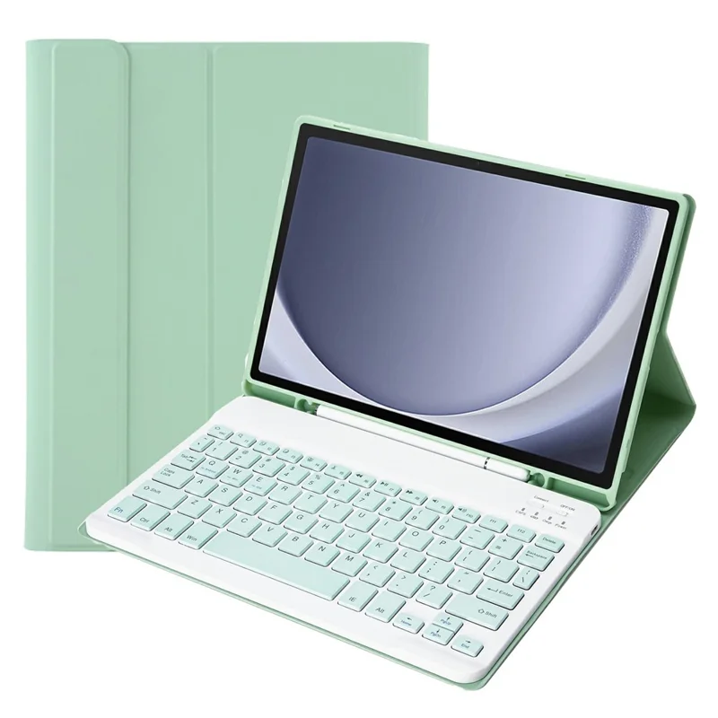 A09B For Samsung Galaxy Tab A9+ X210 X215 X216 Bluetooth-compatible Keyboard Case PU+TPU Protective Cover with Pencil Slot - Light Green