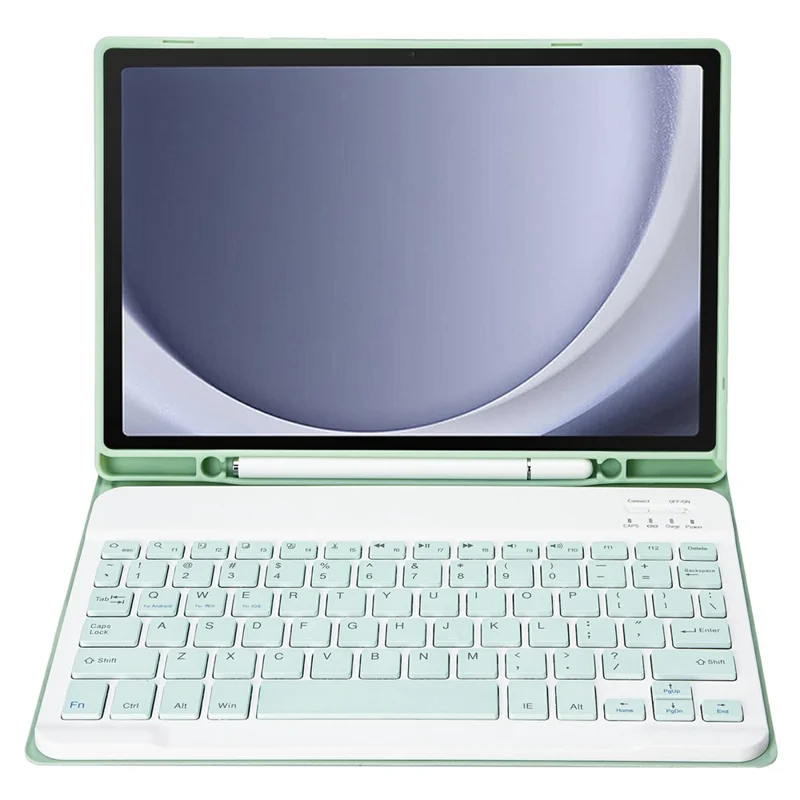 A09B For Samsung Galaxy Tab A9+ X210 X215 X216 Bluetooth-compatible Keyboard Case PU+TPU Protective Cover with Pencil Slot - Light Green