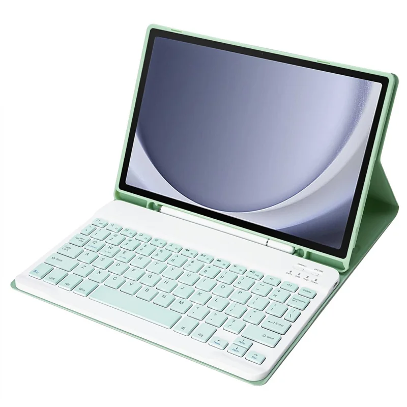 A09B For Samsung Galaxy Tab A9+ X210 X215 X216 Bluetooth-compatible Keyboard Case PU+TPU Protective Cover with Pencil Slot - Light Green