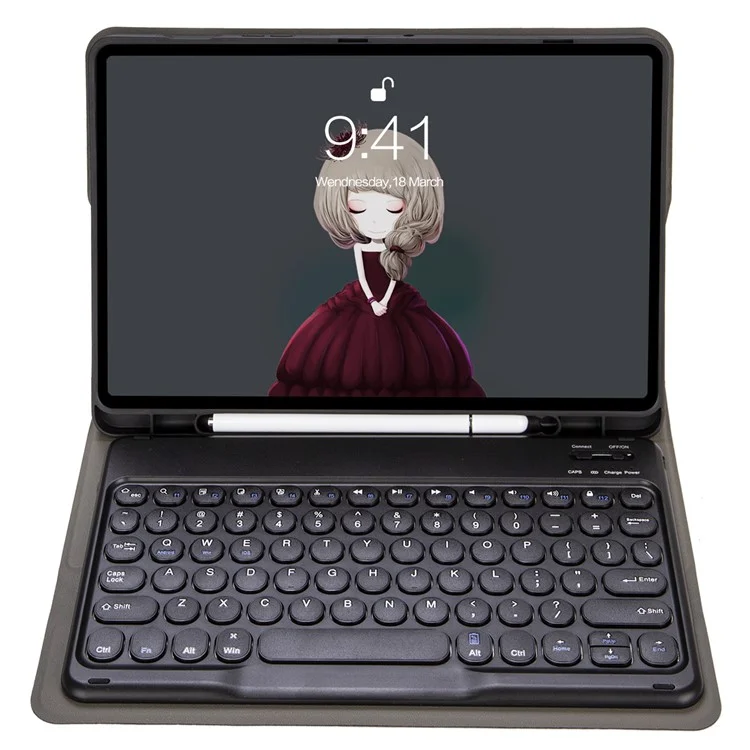 Y09B Para Samsung Galaxy Tab A9+ X210 X215 X216 Stand Leather Cover + Round Cap Bluetooth Keyboard Pen Slot - Preto