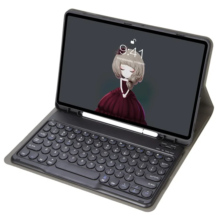 Y09B Para Samsung Galaxy Tab A9+ X210 X215 X216 Stand Leather Cover + Round Cap Bluetooth Keyboard Pen Slot - Preto